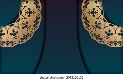 Blue gradient banner with vintage gold pattern and space for your logo