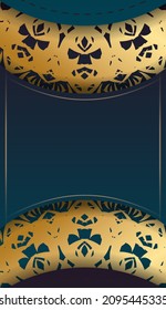 Blue gradient banner with vintage gold pattern and logo space