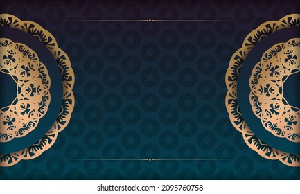Blue gradient banner with vintage gold ornaments and space for your logo