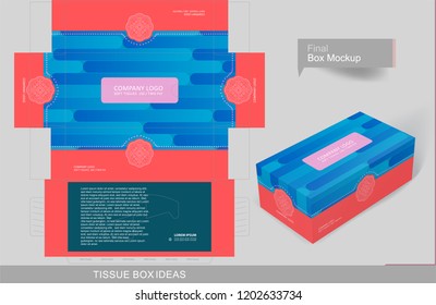 Blue gradient bars pattern on top part tissue box concept, template for business purpose, place your text and logos and ready to go for print.