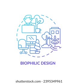 Blue gradient biophilic design icon concept, isolated vector, sustainable office thin line illustration.