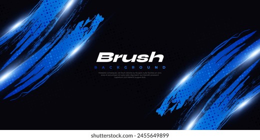 Blue Gradient Brush Texture Isolated on Black Background with Halftone Effect. Sport Background with Grunge Style and Glowing Light Effects