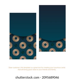 Blue gradient business card with abstract gold pattern for your business.