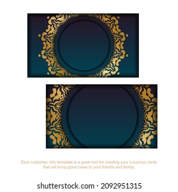 Blue gradient business card with luxury gold ornaments for your brand.