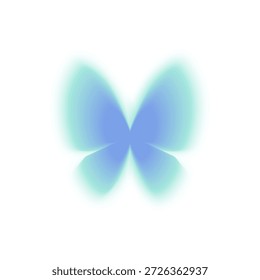 Borboleta com gradiente azul. Nostálgico 2000s ilustração vetorial, asas luminosas em tons azuis