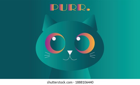 Gato degradado azul con Purr. texto