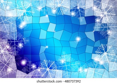 blue gradient christmas background with White snowflakes on polygonal pattern, Vector illustration. Merry Christmas and Happy New year theme. For greeting card, presentation, design