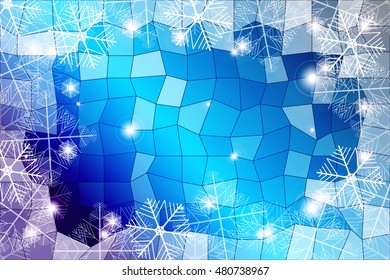 blue gradient christmas background with White snowflakes on polygonal pattern, Vector illustration. Merry Christmas and Happy New year theme. For greeting card, presentation, design