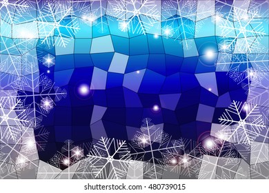 blue gradient christmas background with White snowflakes on polygonal pattern, Vector illustration. Merry Christmas and Happy New year theme. For greeting card, presentation, design