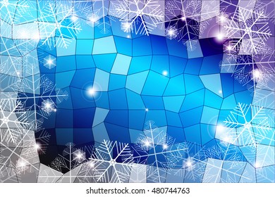 blue gradient christmas background with White snowflakes on polygonal pattern, Vector illustration. Merry Christmas and Happy New year theme. For greeting card, presentation, design