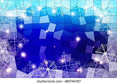 blue gradient christmas background with White snowflakes on polygonal pattern, Vector illustration. Merry Christmas and Happy New year theme. For greeting card, presentation, design