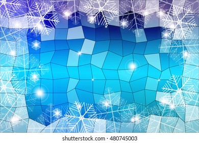 blue gradient christmas background with White snowflakes on polygonal pattern, Vector illustration. Merry Christmas and Happy New year theme. For greeting card, presentation, design