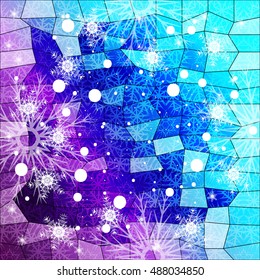 blue gradient christmas background with White snowflakes on polygonal pattern, Vector illustration. Mery Christmas and Hapy New year theme. For greeting card, presentation, design