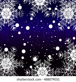 blue gradient christmas background with White snowflakes on polygonal pattern, Vector illustration. Merry Christmas and Happy New year theme. For greeting card, presentation, design