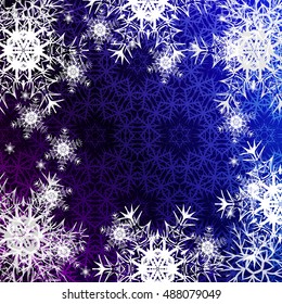 blue gradient christmas background with White snowflakes on polygonal pattern, Vector illustration. Merry Christmas and Happy New year theme. For greeting card, presentation, design