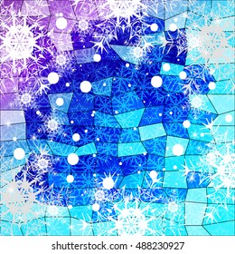 blue gradient christmas background with White snowflakes on polygonal pattern, Vector illustration. Merry Christmas and Happy New year theme. For greeting card, presentation, design