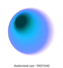 Blue gradient circle isolated on white background. Turquoise radial spot with round peacock colored texture. Purple blurred hole pattern.