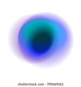 Blue gradient circle isolated white background  Purple radial spot and round peacock colored texture  Turquoise blurred hole pattern 