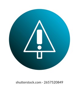 Círculo de gradiente azul con un símbolo de signo de precaución de triángulo blanco que indica peligros o riesgos potenciales por delante