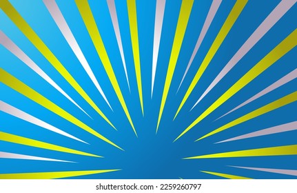 Blue gradient color comic illustration background with white and yellow stripes. Perfect for wallpapers, banners, website backgrounds and more.