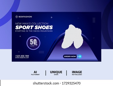 Blue Gradient color Sport Shoes Product web Banner Design