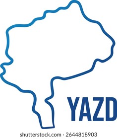 Blue gradient contour map of Yazd Iranian province  hand-drawn outline. Simplified and isolated shape for easy use in editorial projects, travel-related visuals, political blog posts.
