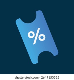 A blue gradient coupon icon with a white percent symbol floats against a dark blue background, creating a simple, modern, and promotional feel.
