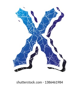 Blue gradient decorative letter with cracks.