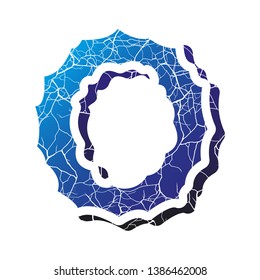 Blue gradient decorative letter with cracks.