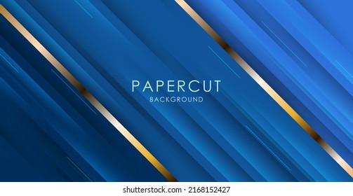 blue gradient diagonal stretch light and shadow with gold line shapes background. eps10 vector