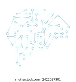 Blue gradient electronic circuit board in brain shape vector illustration. Technology, science, futuristic mind.