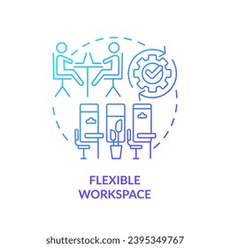 Blue gradient flexible workspace icon concept, isolated vector, sustainable office thin line illustration.