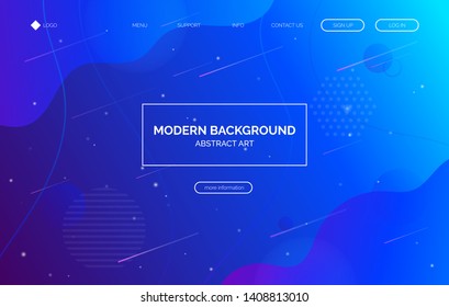Blue gradient fluid background, banner for presentation, landing page, web site. Cosmic poster with text space, planets, meteors, abstract futuristic shapes, waves