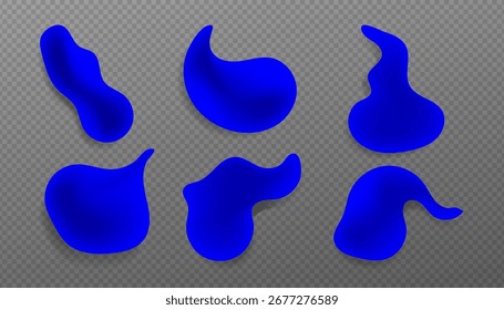 Blue gradient fluid shapes set, abstract blobs on transparent background