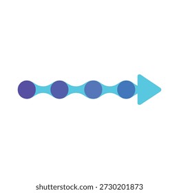 Blaue geometrische Farbverlauf-Abbildung mit verbundenen kreisförmigen Knoten, die zu einer Pfeilspitze führen, die Fortschritt und Richtung symbolisiert