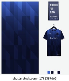 Blue gradient geometry shape abstract background. Fabric textile pattern design: soccer jersey football kit racing e-sport basketball sport uniform. T-shirt mockup template design. Vector Illustration