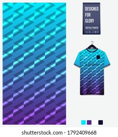 Blue gradient geometry shape abstract background. Fabric textile pattern design for soccer jersey, football kit, racing, e-sport, sport uniform. T-shirt mockup template design. Vector Illustration.