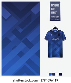 Blue gradient geometry shape abstract background. Fabric textile pattern design for soccer jersey, football kit, racing, e-sport, sport uniform. T-shirt mockup template design. Vector Illustration.