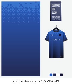 Blue gradient geometry shape. Abstract background. Fabric textile pattern design for soccer jersey, football kit, racing, e-sport, sport uniform. T-shirt mockup template design. Vector Illustration.