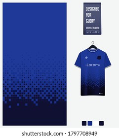 Blue gradient geometry shape. Abstract background. Fabric textile pattern design for soccer jersey, football kit, racing, e-sport, sport uniform. T-shirt mockup template design. Vector Illustration.