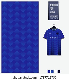 Blue gradient geometry shape. Abstract background. Fabric textile pattern design for soccer jersey, football kit, racing, e-sport, sport uniform. T-shirt mockup template design. Vector Illustration.
