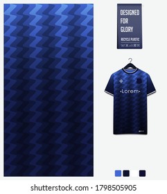 Forma de geometría de degradado azul. Antecedentes abstractos. Diseño de patrones textiles de tejido para camiseta de fútbol, equipo de fútbol, carreras, e-sport, uniforme deportivo. Diseño de la plantilla de maquillaje de camisetas. Ilustración vectorial.