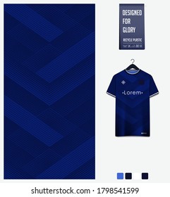 Blue Gradient Geometry Shape. Abstract Background. Fabric Textile Pattern Design For Soccer Jersey, Football Kit, Racing, E-sport, Sport Uniform. T-shirt Mockup Template Design. Vector Illustration.