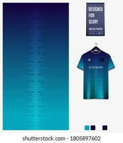 Blue gradient geometry shape abstract background. Fabric textile pattern design for soccer jersey, football kit, racing, e-sport, sport uniform. T-shirt mockup template design. Vector Illustration.