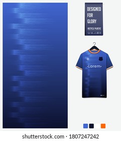 Blue gradient geometry shape abstract background. Fabric textile pattern design for soccer jersey, football kit, racing, e-sport, sport uniform. T-shirt mockup template design. Vector Illustration.