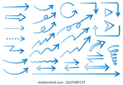 Blue gradient hand-drawn arrow set