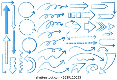 Blue gradient hand-drawn arrow set