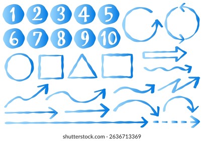 Blue gradient handwritten arrows and numbers set