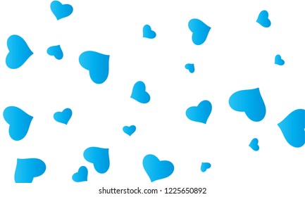 Blue gradient heart confetti. Valentines, Womens, Mothers day background with falling hearts, petals. Greeting wedding card. February 14, love. White background.