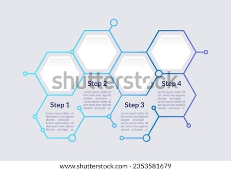 Blue gradient hexagon infographic chart design template. Info for clinic. Abstract vector infochart with blank copy spaces. Instructional graphics with 4 step sequence. Visual data presentation